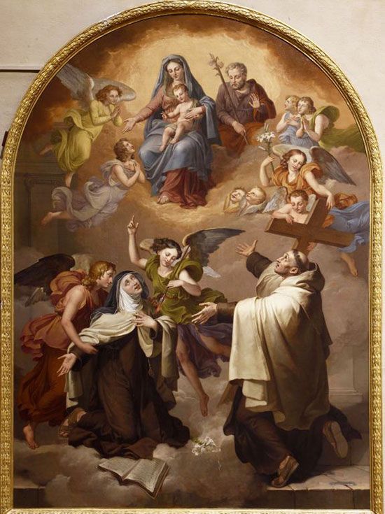 Transverberación de Santa Teresa con San Juan de la Cruz ante la Sagrada Familia